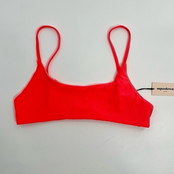 NWT Revolve Superdown x Mia ribbed bikini top Scoop Neck Red Orange S - Picture 4 of 9